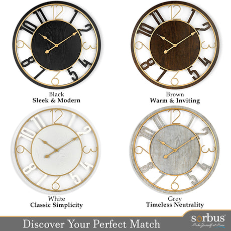 Wooden Modern Wall Clock - Large Wall Clock for Living Room Decor - 24-Inch Big Wall Clock Decorative,