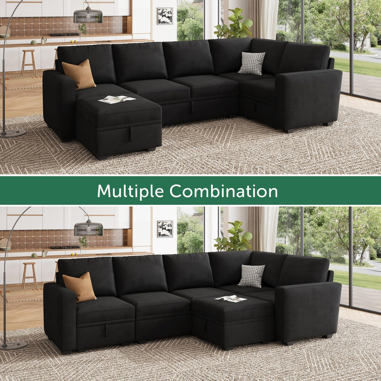 Velvet U-Shaped Sectional Couch with Storage,Modular Sectional Sofa