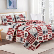 3 Piece Reversible Quilt Set with Sham | Queen Cabin Comforter Set | Rustic Bear Buffalo