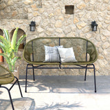 Dessa Patio Iron Frame and Wicker Loveseat, Outdoor 2-Seater Sofa