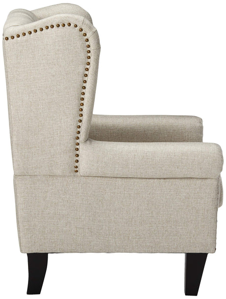 Laird Traditional Winged Fabric Accent Chair, Beige / Dark Brown 30D x 29.75W x 37.5H in