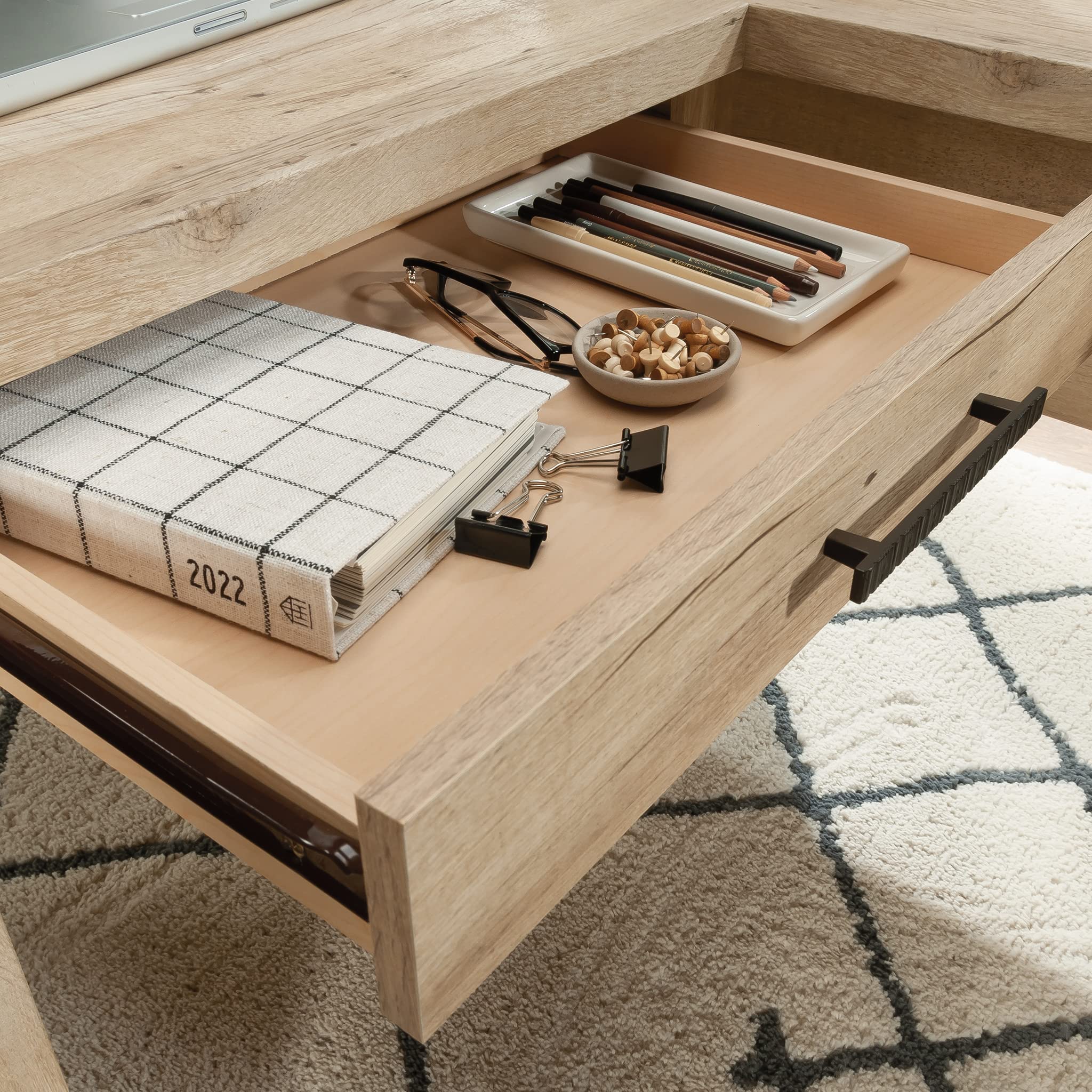 Pacific View L-Desk, L: 58.47" x W: 58.43" x H: 29.92"