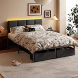 Full Size Upholstered Bed Frame with LED Lights & USB Charging