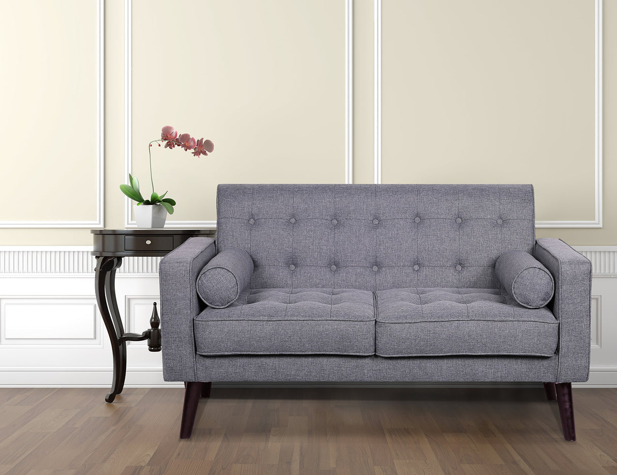 Modern Collection Upholstered Linen Sofa with Wood Legs and Two Button Tufted Accent