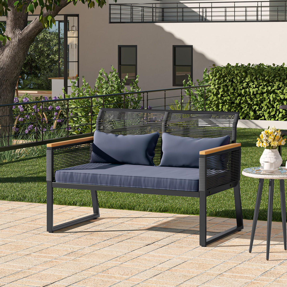 Patio Loveseat Wicker Outdoor Furniture, All Weather Rattan Conversation