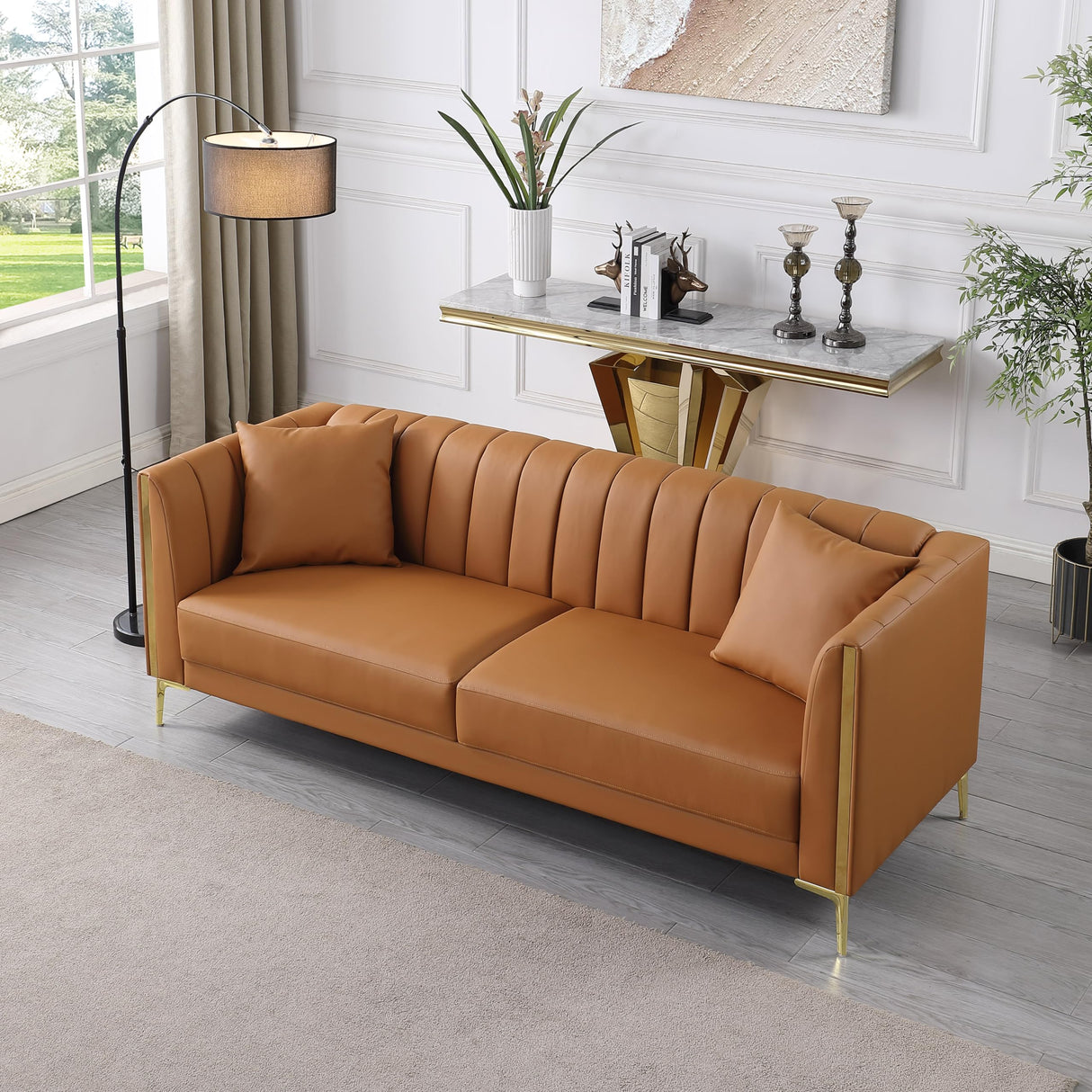 78'' Sofa, Modern Leather Couches for Living Room, Comfy, Faux Leather Sofa 3 Seater Sofa