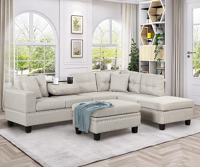 Living Room Furniture Set, Sectional 5-Seater Sofa with Reversible Chaise, Corner Sofa Set with Ottoman, L Shaped Couch for Apartment, Living Room (104.5 Inch Velvet, Gray)