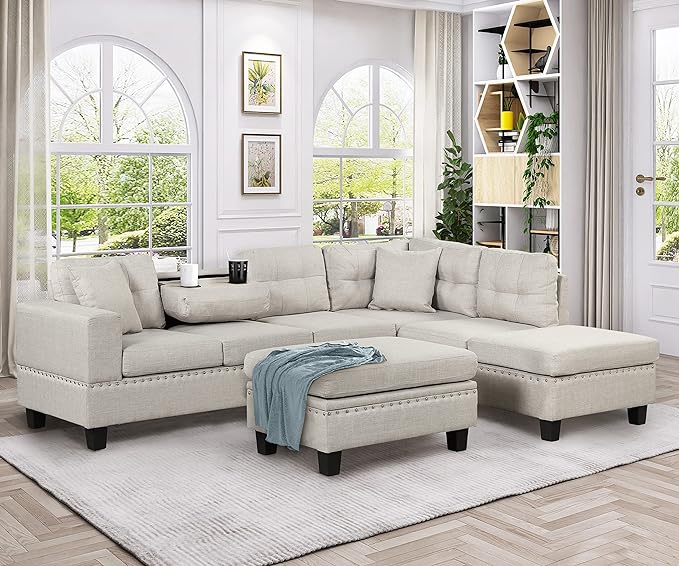 Living Room Furniture Set, Sectional 5-Seater Sofa with Reversible Chaise