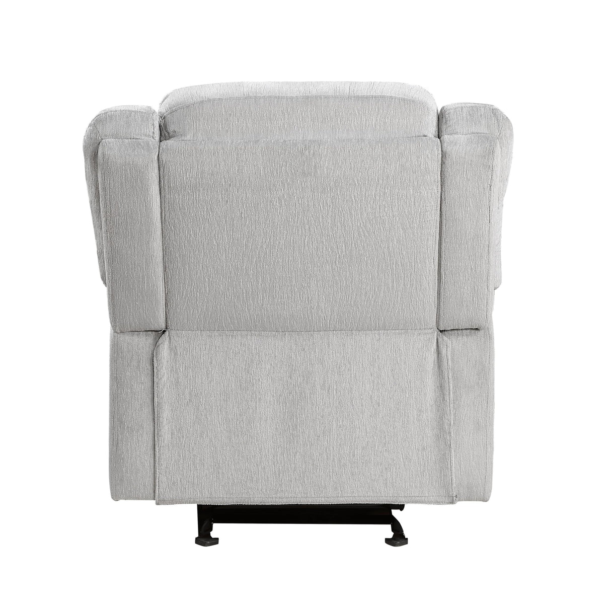 38 Inch Manual Glider Recliner Chair, Solid Wood, Light Gray Chenille