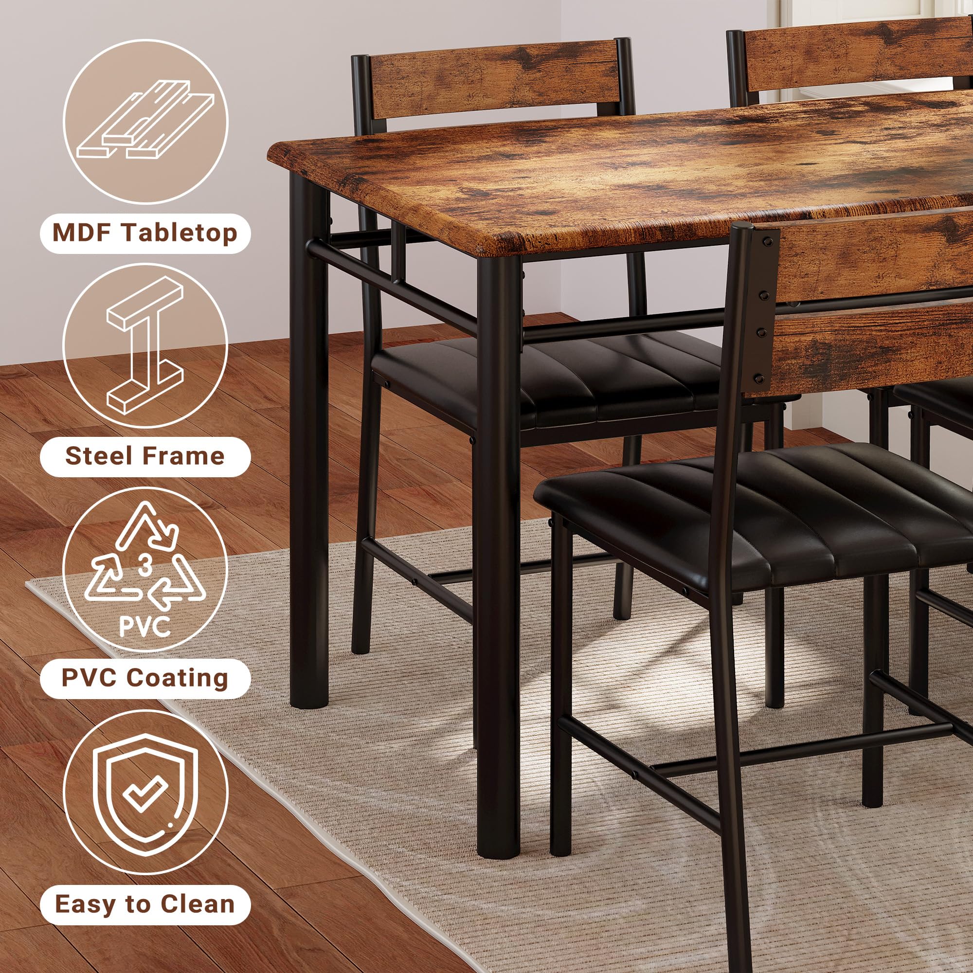 4-Piece Dining Table Set with Upholstered Chairs