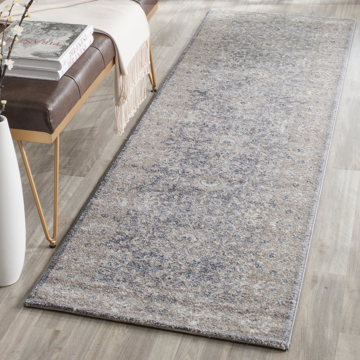Sofia Collection 2'2" x 6' Light Grey/Beige SOF330B Vintage Oriental Distressed Non