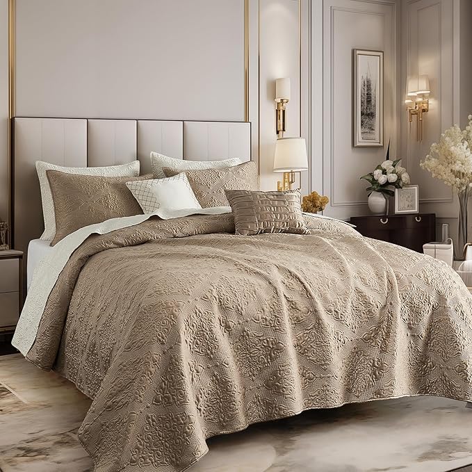 Silky Satin Quilt Set 5 Pcs King Cooling Comforter Lightweight Summer Bedding