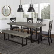 Walker Edison Barnes 6-Piece Rustic Metal and Wood Dining Table with X-Back Chairs, Set of 6, Grey/Black