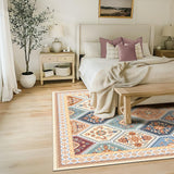 Moroccan Trellis Living Room Rug - 5x7 Washable Area Rug with Non-Slip Backing Low-