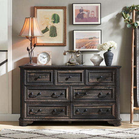 Farmhouse 7 Drawers Dresser for Bedroom, 54" Wide Wood Rustic Chest of Drawers