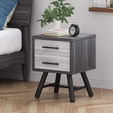 Harrison Mid-Century Modern Nightstand, Sonoma Gray Oak + Gray Oak + Black