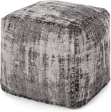 Hannah Hand-Loomed Boho Fabric Cube Pouf, Teal, Beige