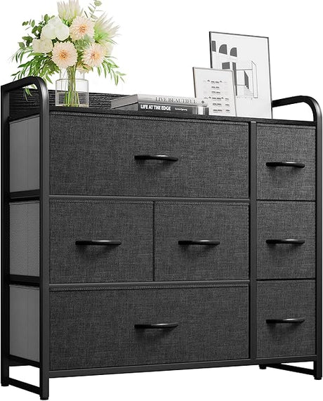 Fabric Dresser with 7 Drawers- Furniture Storage Tower, Chest of Drawer