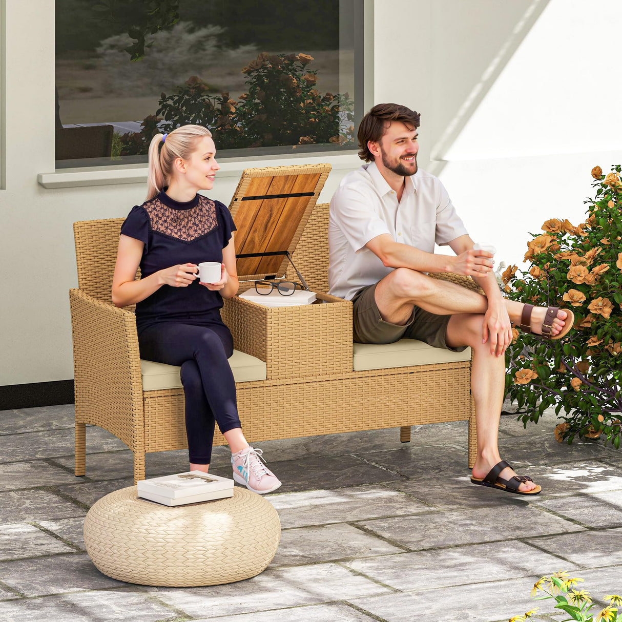 Loveseat with Built-in Flip-Top Coffee Table