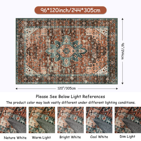 8x10 Ultra-Thin Vintage Area Rug - Oriental Print for Bedroom, Living Room