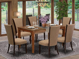 East West Furniture Capri 7 Piece Set Consist of a Rectangle Dining Room Table and 6 Light Sable Linen Fabric Upholstered Chairs, 36x60 Inch, CAVE7-MAH-47