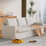 Modern 3-Seater Sofa,93" Slipcovered Sofa Soft Chenille Fabric Couch with Deep Seat Removable Cover for Living Room,Apartment,Bedroom,Office,Creamy White