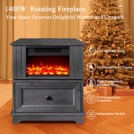 Rotatable Electric Fireplace Heater, 1400W Indoor Electric Stove Heater