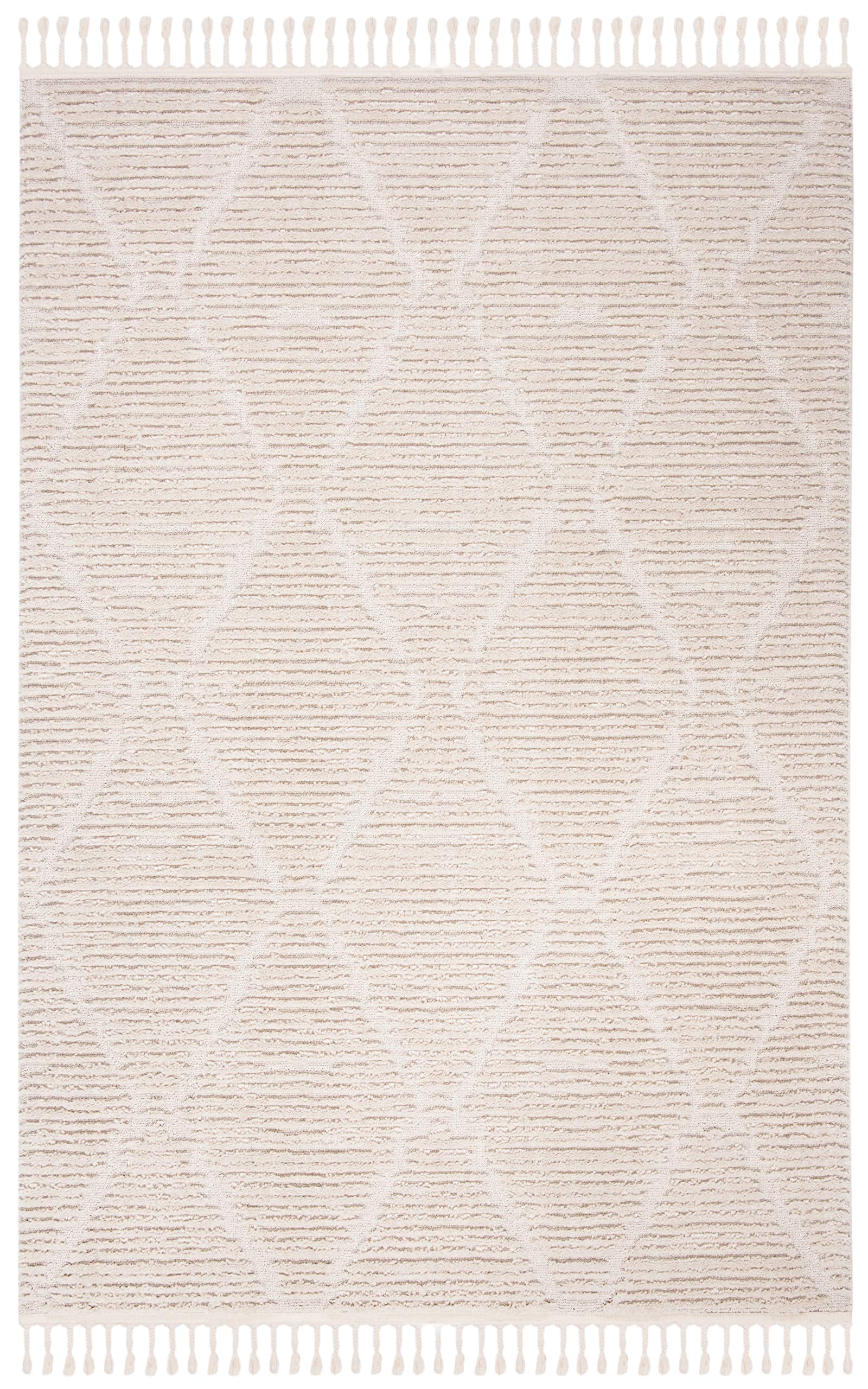 Collection Area Rug - 9' x 12', Beige, Moroccan Boho Tribal Tassel Design,
