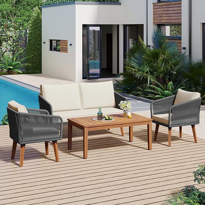 4-Piece Patio Furniture Set, Outdoor Conversation Sets with 1 Loveseat
