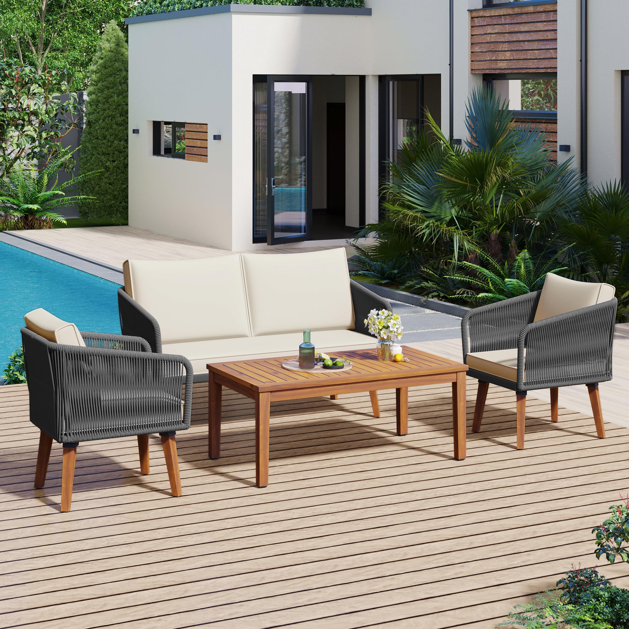 4-Piece Patio Furniture Set, Outdoor Conversation Sets with 1 Loveseat
