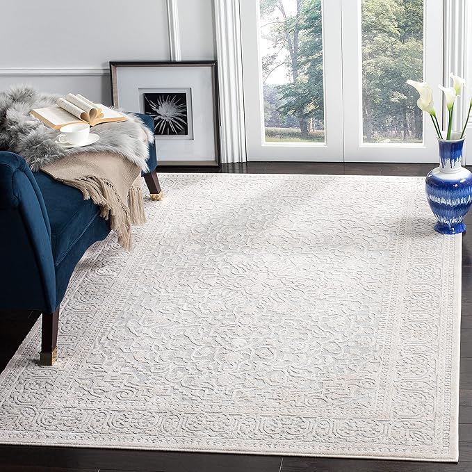 Reflection Collection Area Rug - 6' x 9', Dark Grey & Cream, Boho Tribal Distressed Design