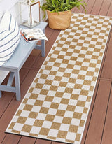 Contemporary Checkered Weather Resistant Reversible Indoor/Outdoor Area Rug 5' x 7' Natural