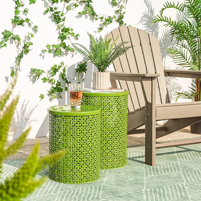 Outdoor Side Table Set of 2, Decorative Garden Stool for Indoor Outdoor Heavy Duty Metal