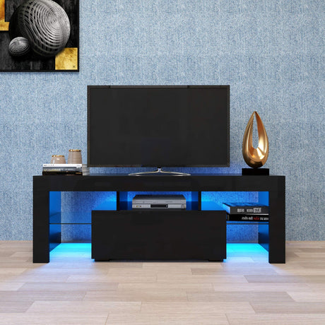 LED TV Stand with 16 Colors RGB LED Lights,Modern Media Storage Console with Drawer,