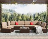 , Outdoor Furniture Patio Sectional Sofa, All Weather PE Rattan