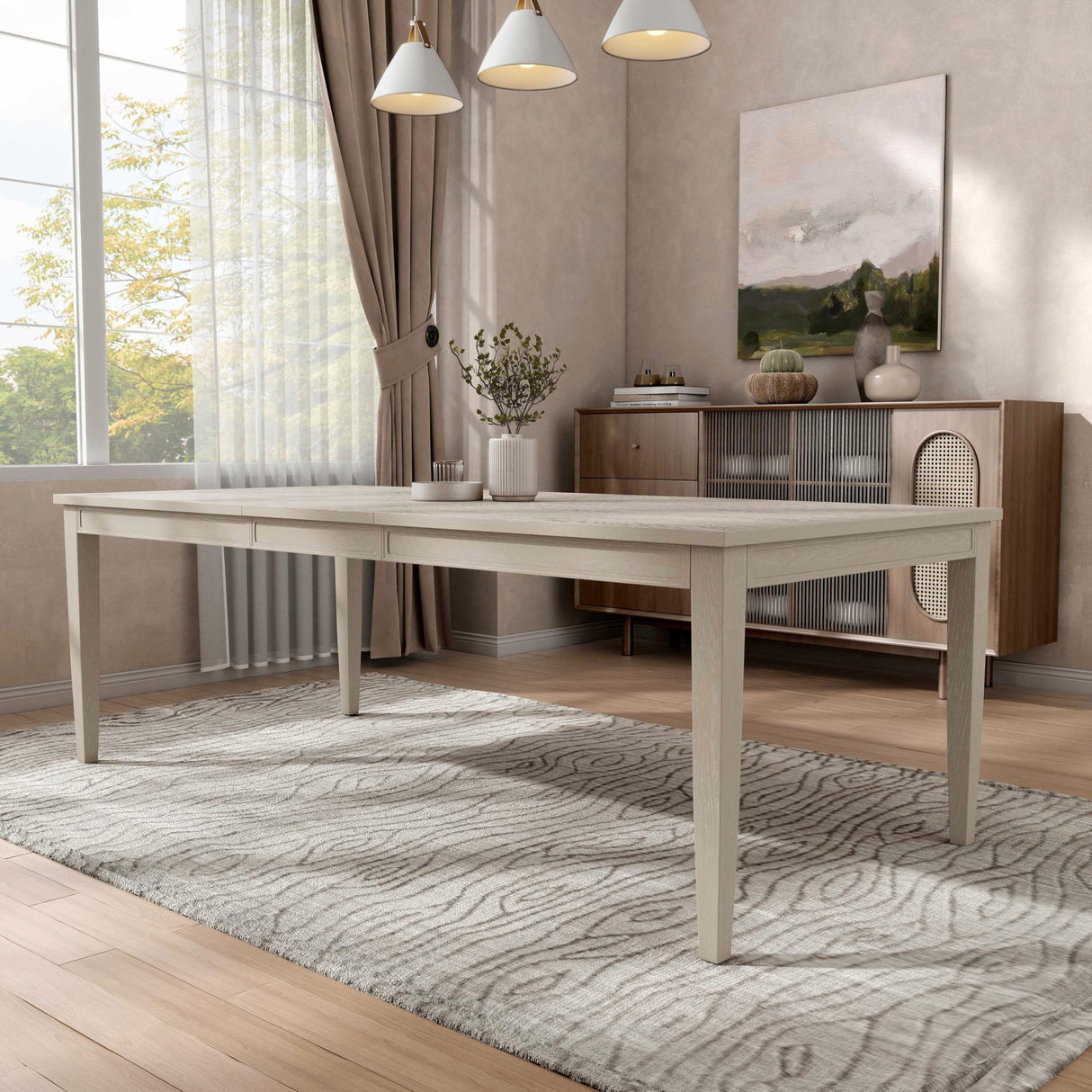 Don Transitional 72-inch Dining Table with 18-Inch Extendable Leaf and Tapered Legs