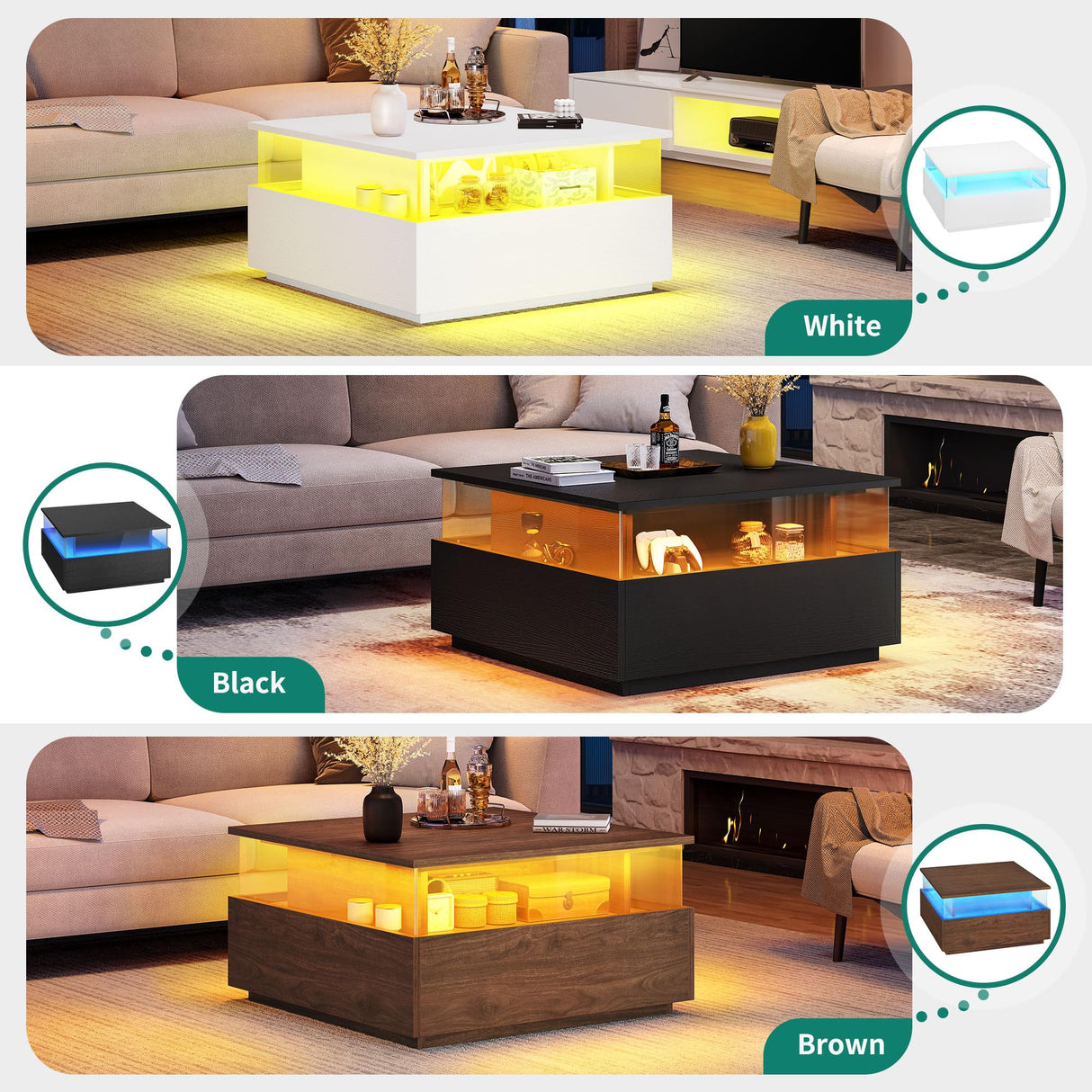 Coffee Tables for Living Room, Coffee Table with Storage, Acrylic Coffee Table