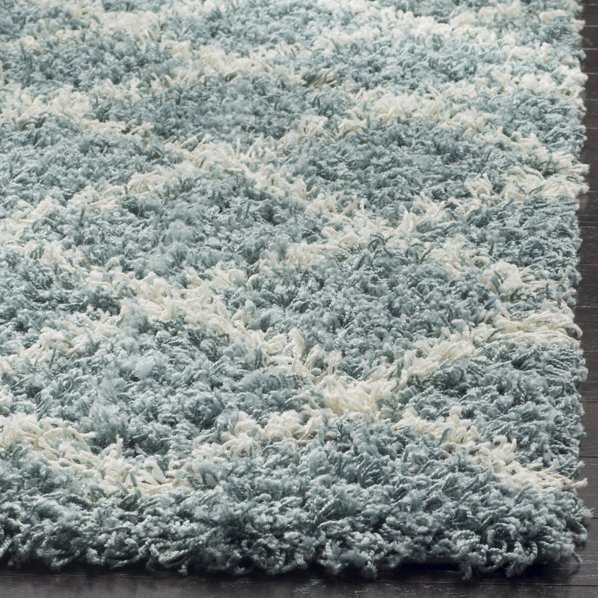 Dallas Shag Collection 8' Square Seafoam / Ivory SGD258C Trellis Non-Shedding