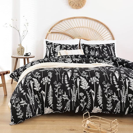 King Size Comforter Set - Floral King Comforter Set, King Size Comforter for All Seasons, 3 Pieces, 1 Comforter (90"x104") & 2 Pillow Cases (20"x36"), Gray