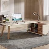 71-Inch Executive Desk, L-Shaped Desk with 55-Inch Cabinet, Large Office Desk