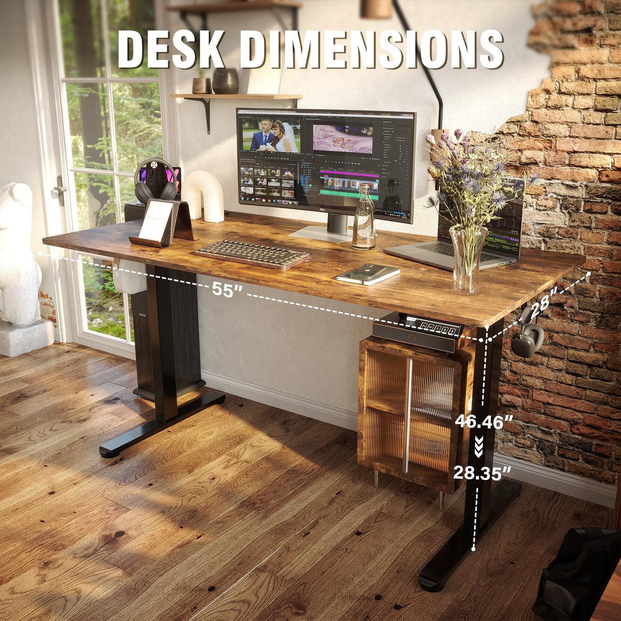 Monomi Electric Standing Desk, Height Adjustable Desk 55x 24 Inches, Ergonomic Home Office Sit Stand Up Desk with Memory Preset Controller (Black Frame/Rustic Brown Top)