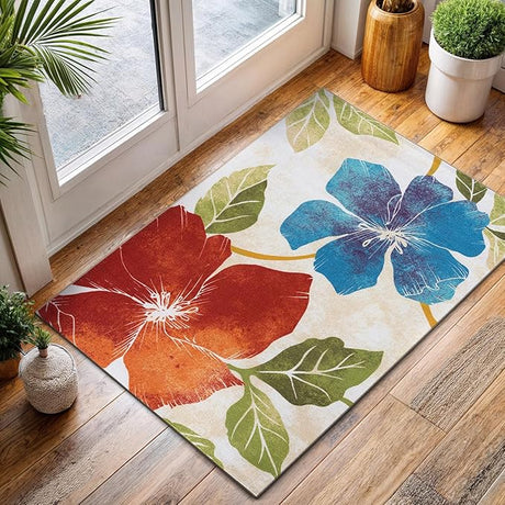 Solana Modern Floral 7'10" x 10'3" Area Rugs Non-Skid (Non-Slip) Rubber Backing Blue