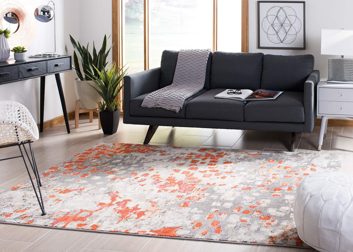 Madison Collection Area Rug - 5'3" x 7'6", Grey & Orange, Boho Abstract