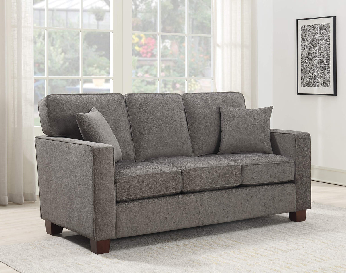 Russell 3 Seater Sofa with 2 Pillows and Coffee Finished Legs, Taupe