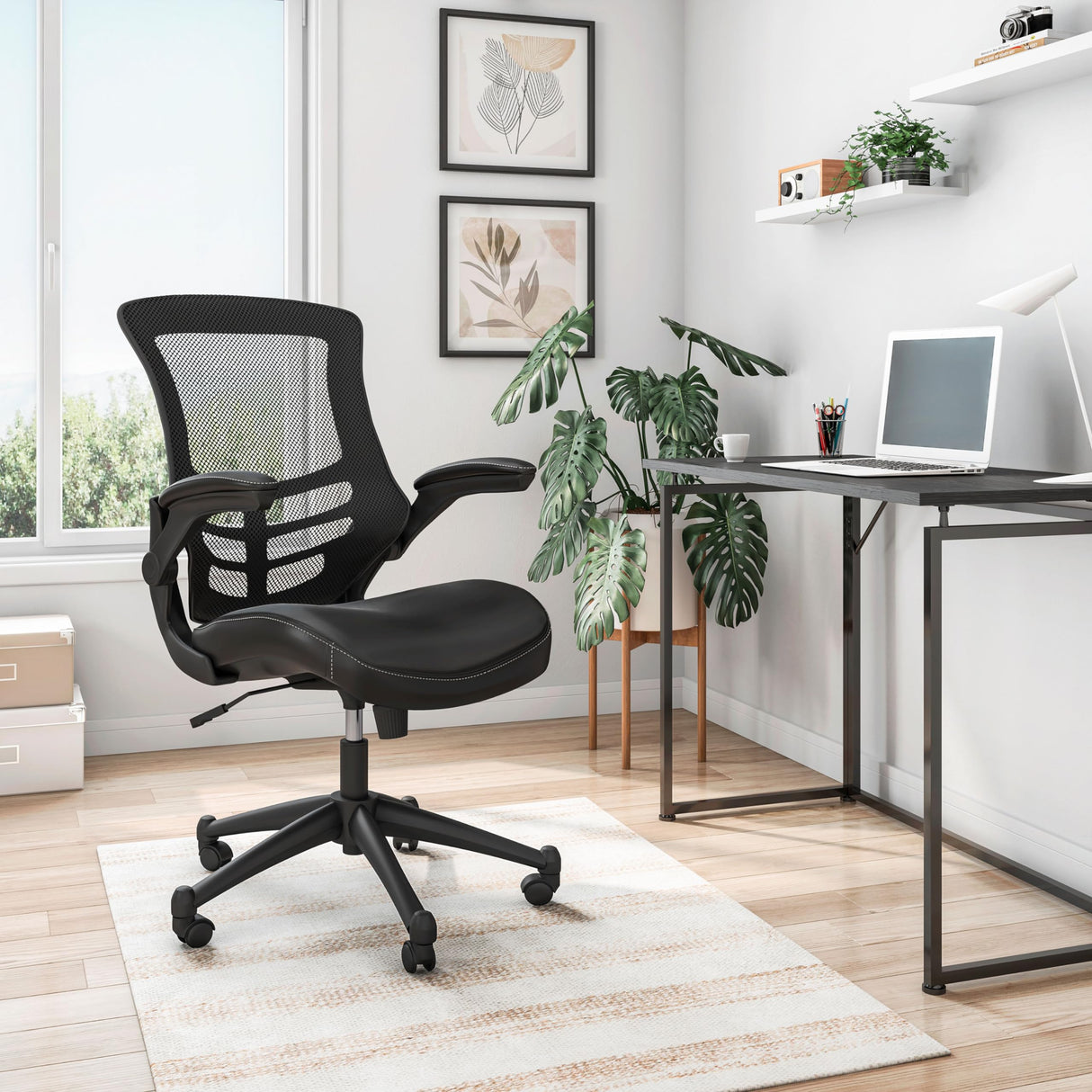 Mid-Back Mesh Office Chair With Adjustable Arms. Color: Black