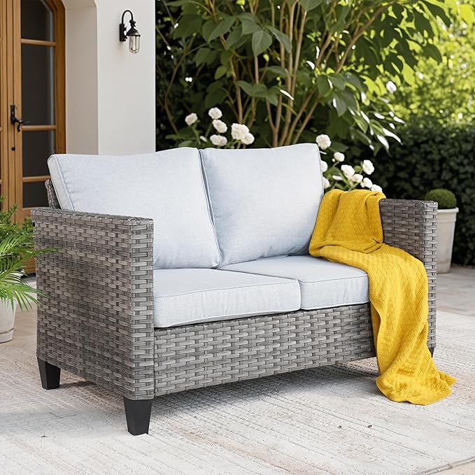 Patio Sofa All Weather Outdoor Furniture Loveseat Couch High Back Wicker