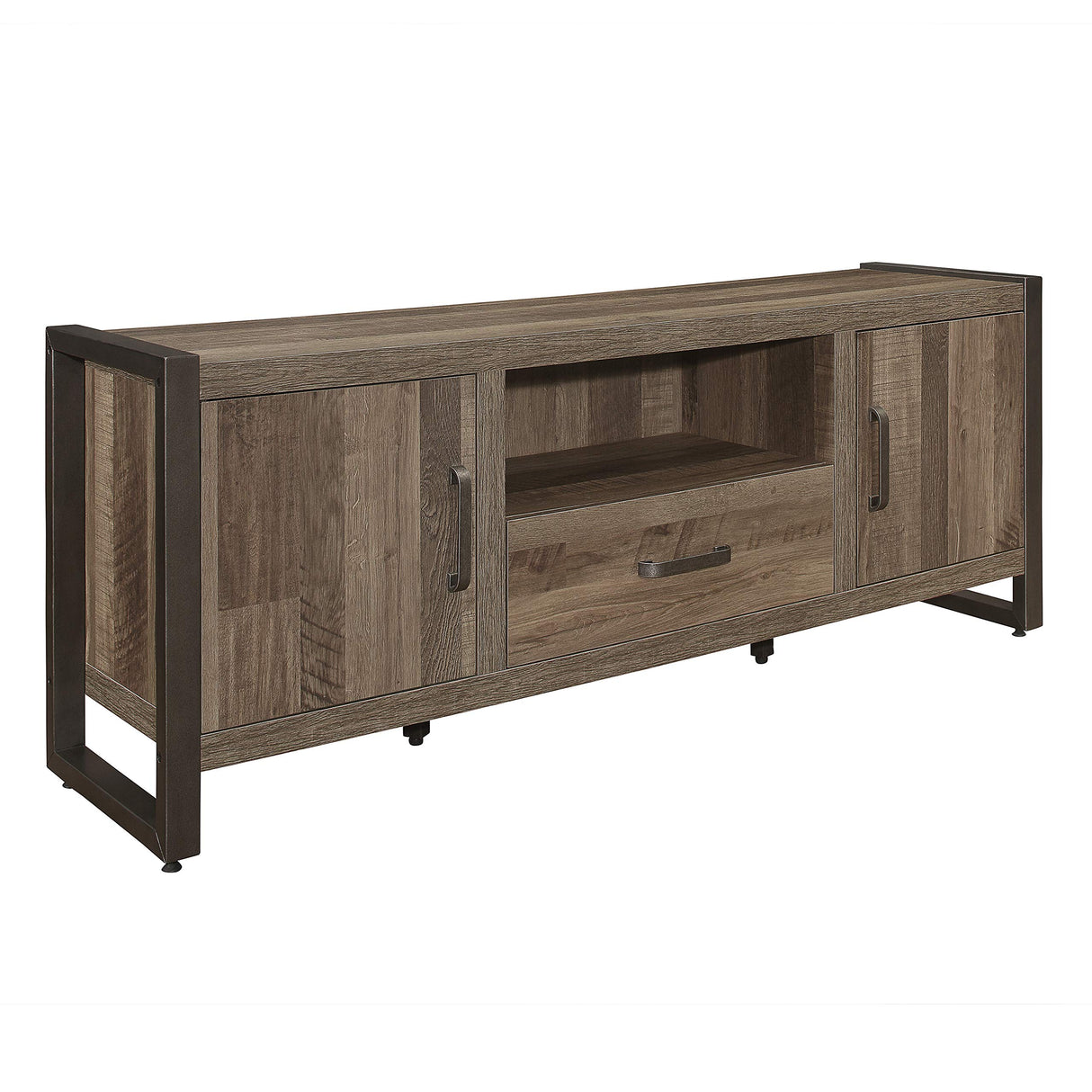 TV Stand, 64" W, Brown/Gunmetal