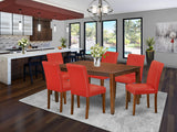 East West Furniture CAAB7-MAH-72 Capri 7 Piece Kitchen Set Consist of a Rectangle Dining Room Table and 6 Firebrick Red Faux Leather Upholstered Chairs, 36x60 Inch