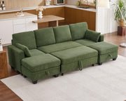 Modular Sofa with Pull Out Bed, Corduroy Sectional Convertible U-Shaped Sleeper
