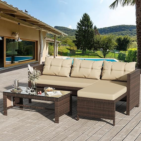 Outdoor Patio Furniture Sets, Wicker Patio sectional Sets 3-Piece